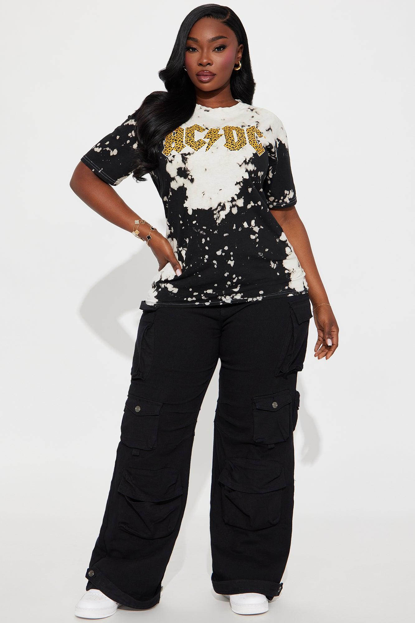 ACDC Euro Tour Tie Dye Washed Oversized Tee - Black Female Product Image