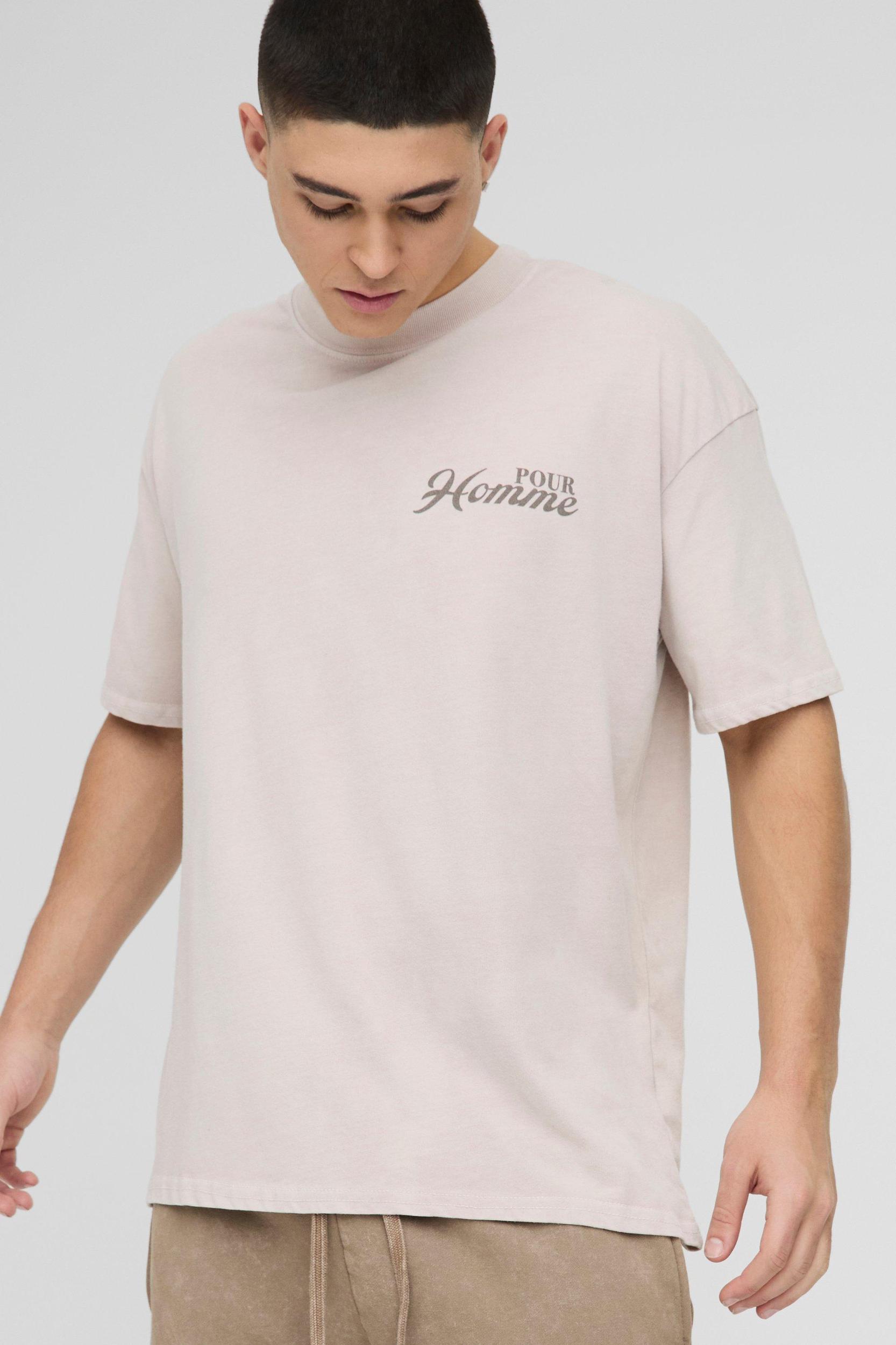 Oversized Extended Neck Pour Homme Bonsai Tree Washed T-Shirt | boohooMAN USA Product Image