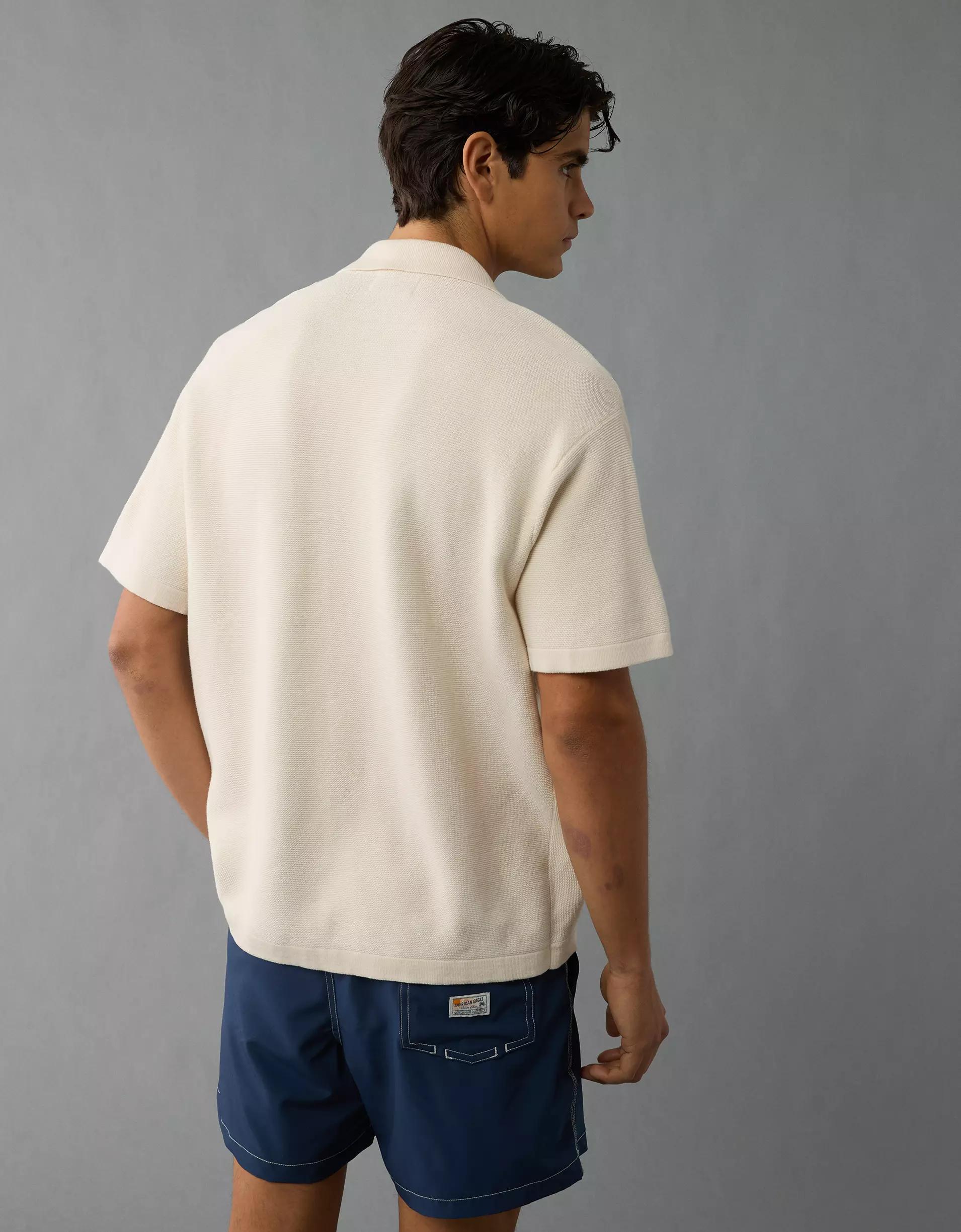 AE Weekend Striped Button-Up Sweater Polo Shirt Product Image