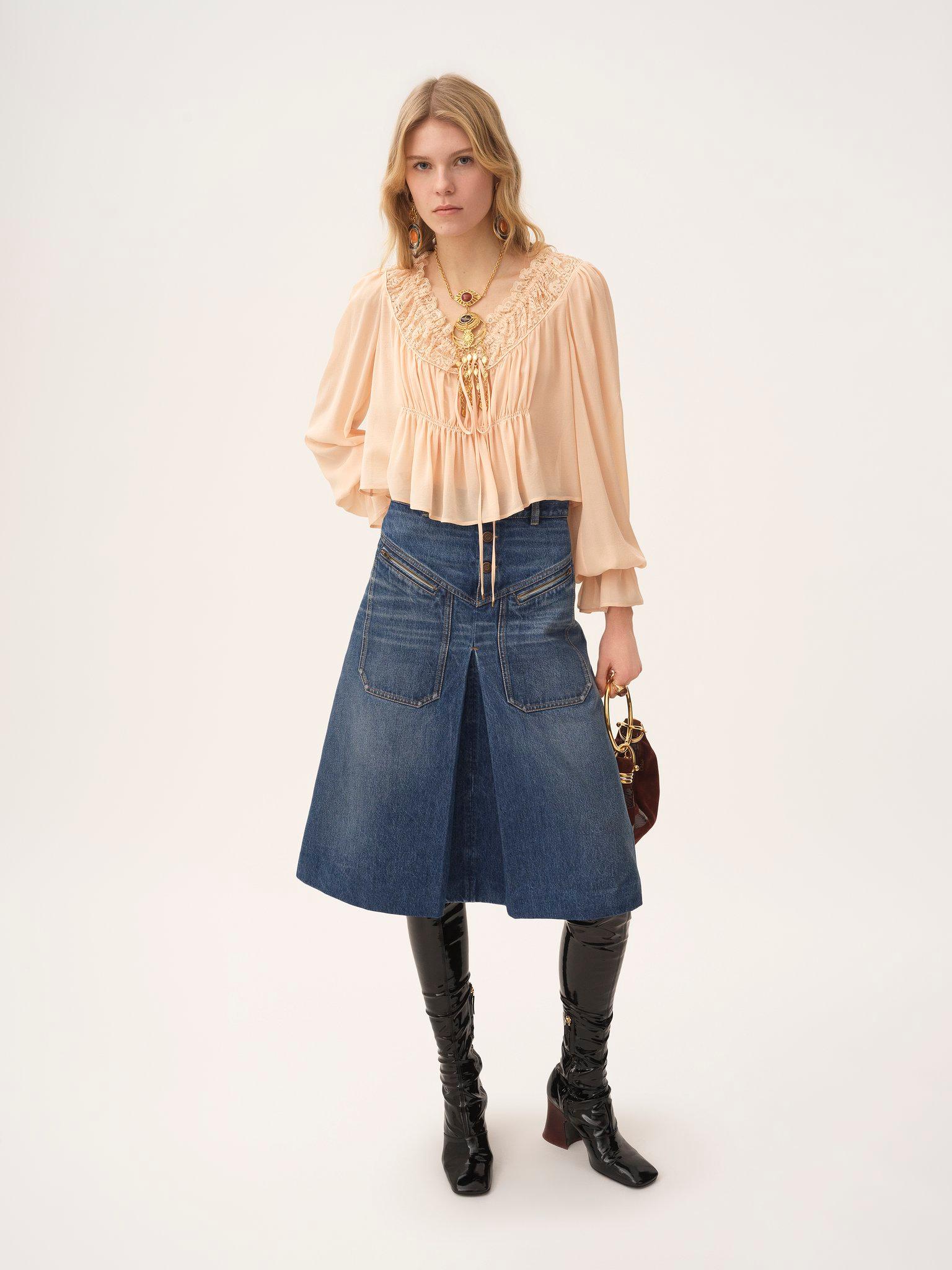 Knee-length skirt in denim Product Image