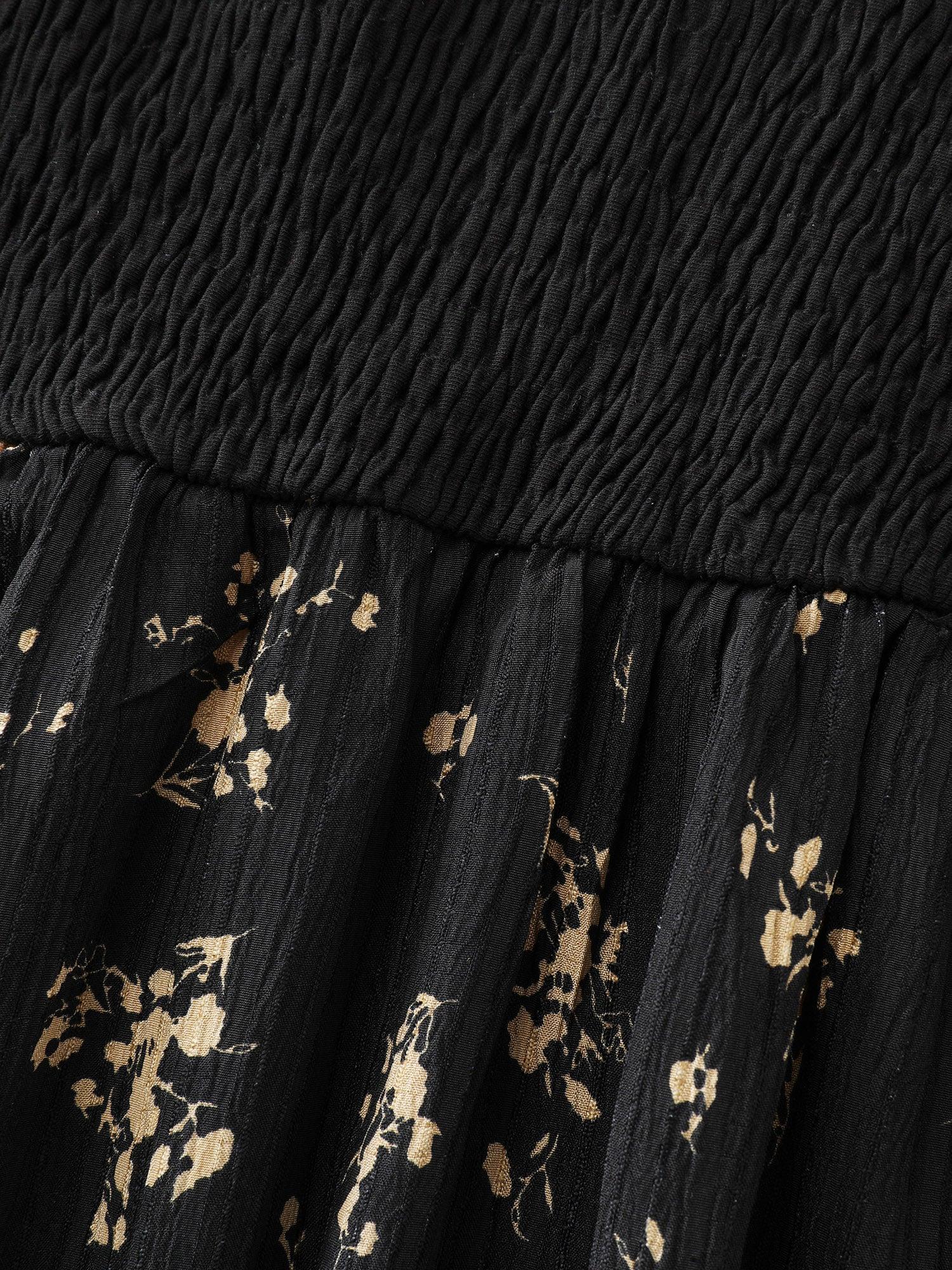 Floral Shirred Color Contrast Midi Dress Female Product Image