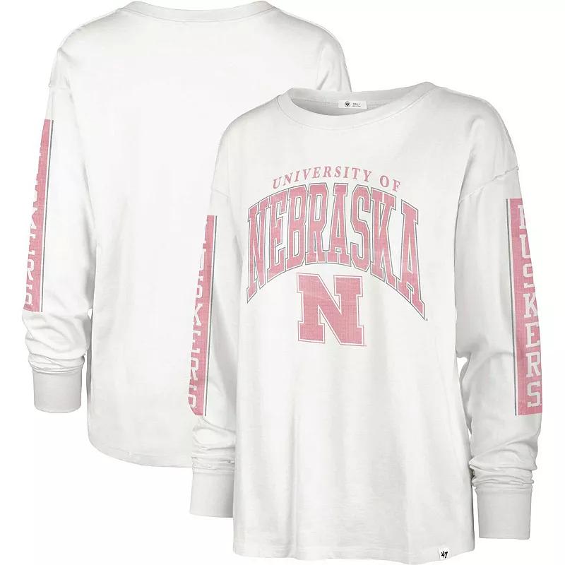 Women's '47 White Nebraska Huskers Statement SOA 3-Hit Long Sleeve T-Shirt, Size: Small Product Image
