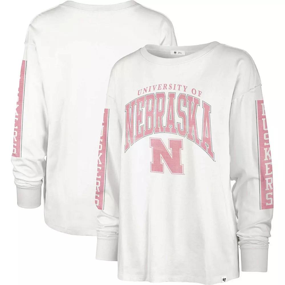 Women's '47 White Nebraska Huskers Statement SOA 3-Hit Long Sleeve T-Shirt, Size: Small Product Image