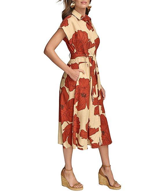 Donna Karan Short Sleeve Floral Print Shirt Dress Product Image