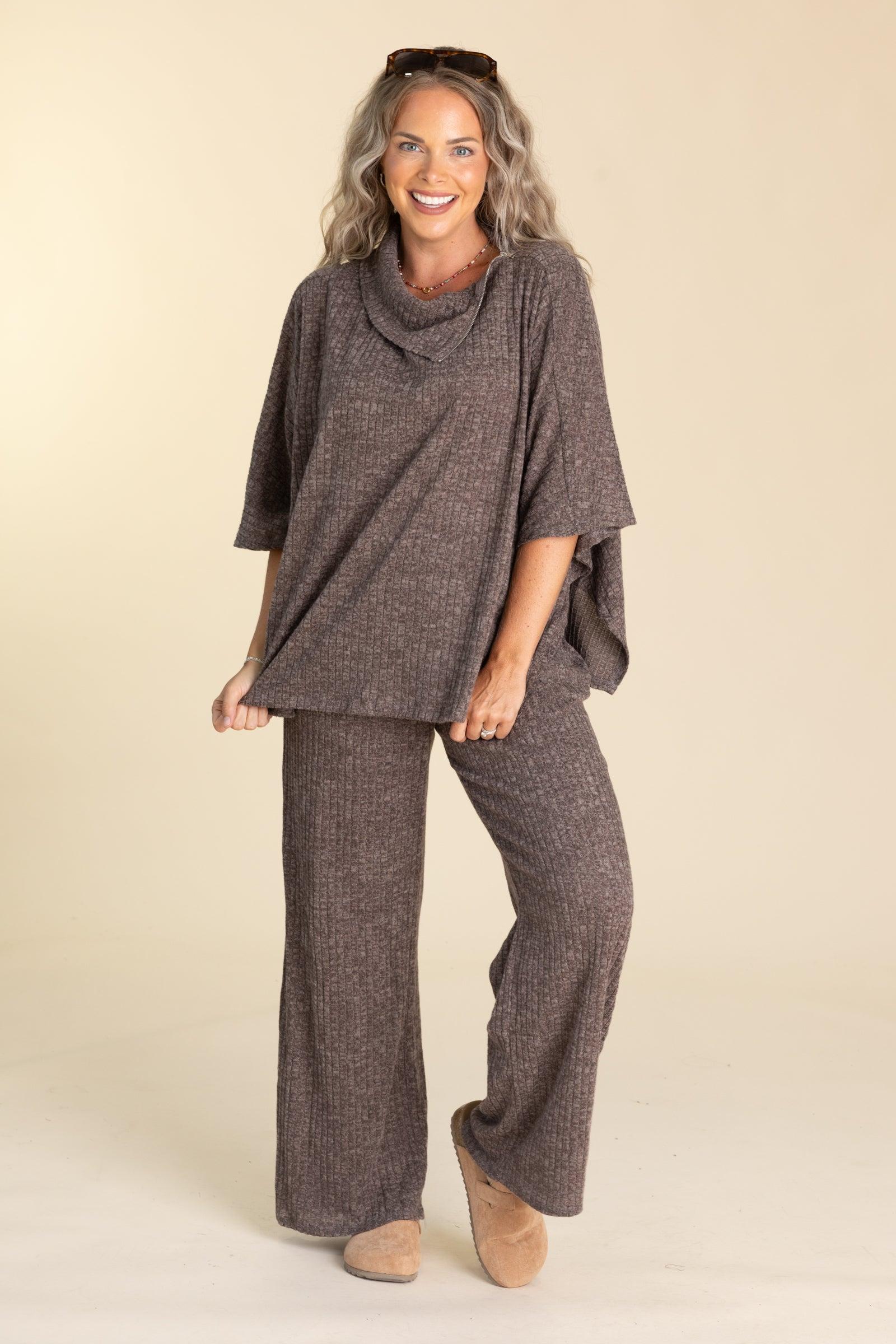 Soft Knit Top With Zipper Detail And Pant Set Product Image