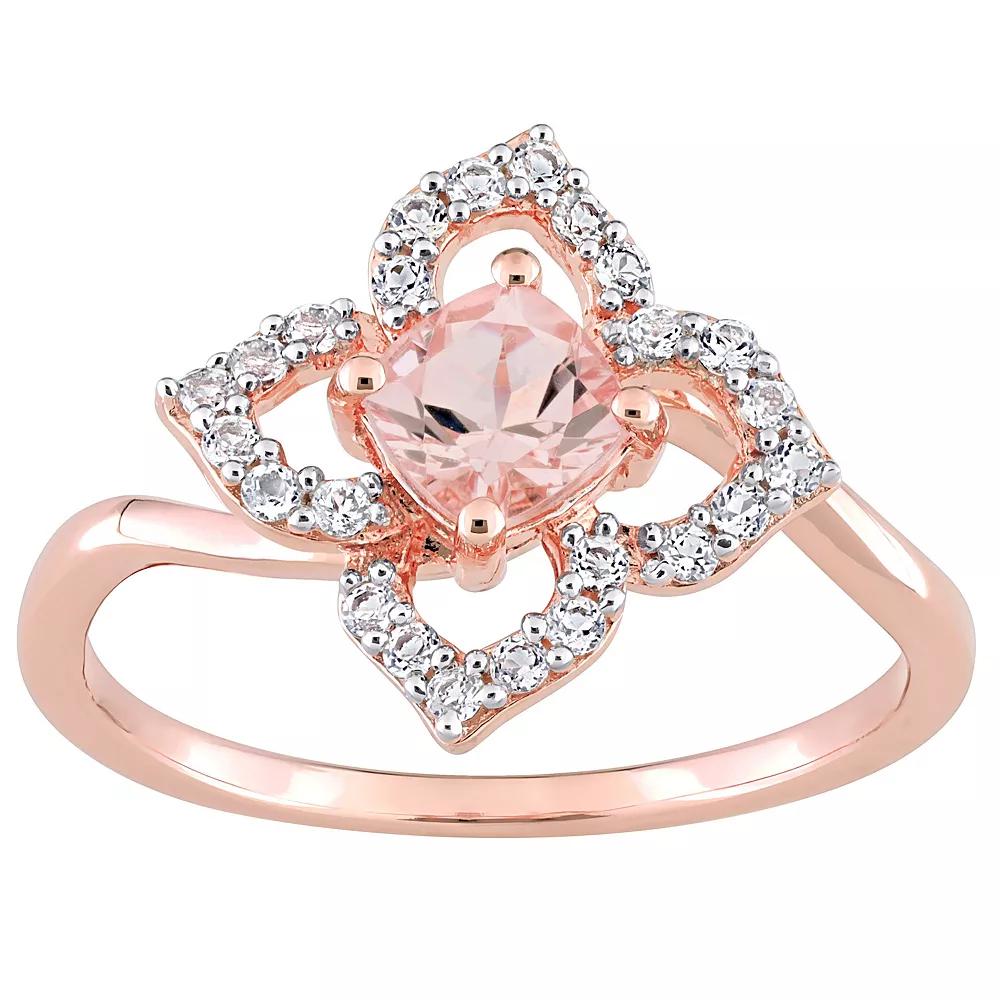 Stella Grace 18k Rose Gold Over Silver Morganite & White Topaz Floral Ring, Women's, Size: 5, 18k Pink Plated Product Image