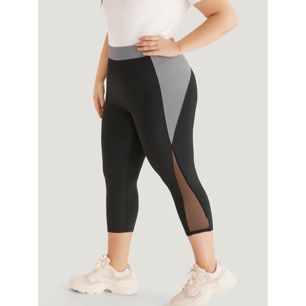 Plus Size Contrast Patchwork Mesh Skinny High Rise Leggings Women Black Casual High stretch Skinny High Rise Dailywear Leggings BloomChic 22-24/3X Product Image