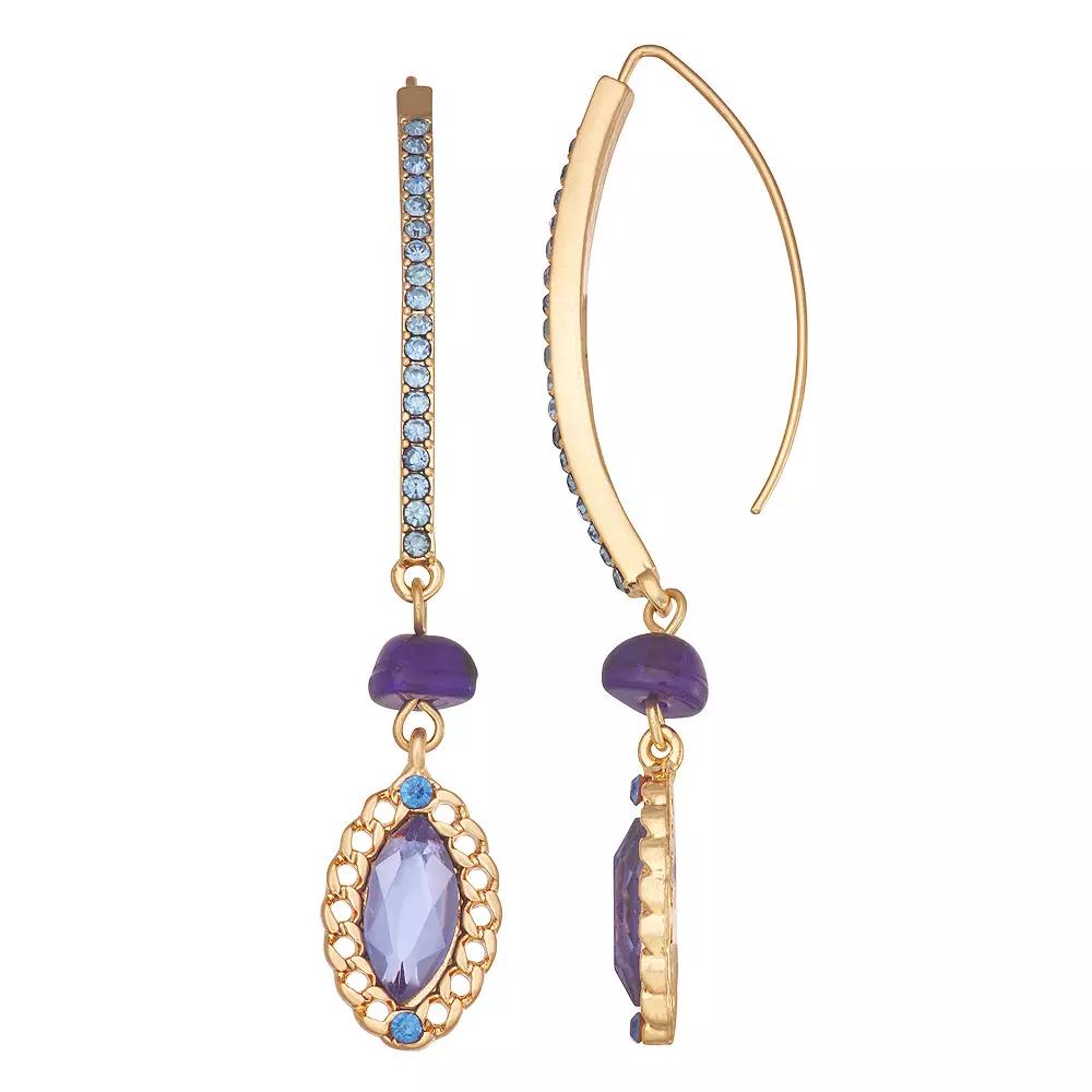 Simply Vera Vera Wang Gold Tone Stone Drop Threader Earrings, Women's, Blue Product Image
