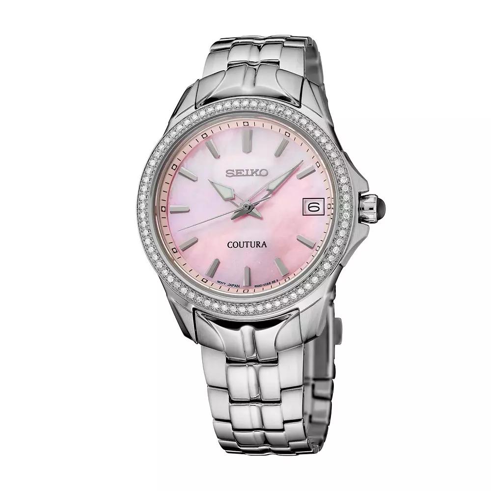 Women's Seiko Coutura Diamonds Pink Mother-of-Pearl Dial Stainless Steel Quartz Watch - SUR589,  Product Image