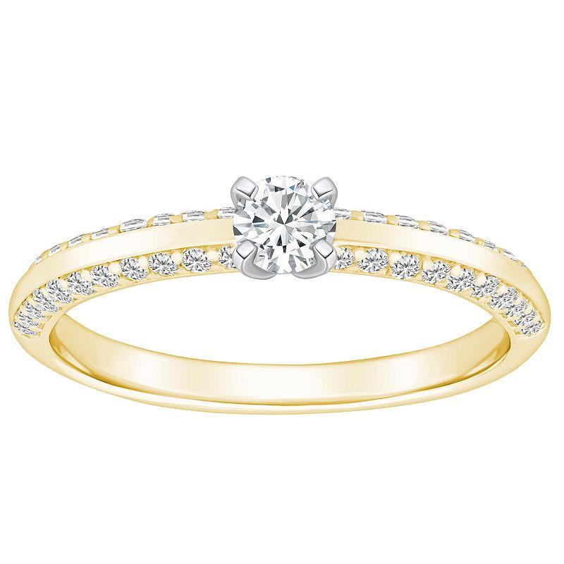 Alyson Layne 14k Gold 3/5 Carat T.W. Diamond Round Cut Pave & Polished Band Engagement Ring, Womens 14k White Gold Product Image