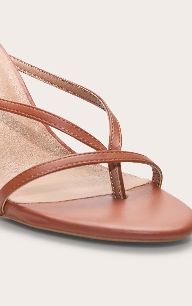 Tan Pu Round Toe Thong High Stiletto Heeled Mules Product Image