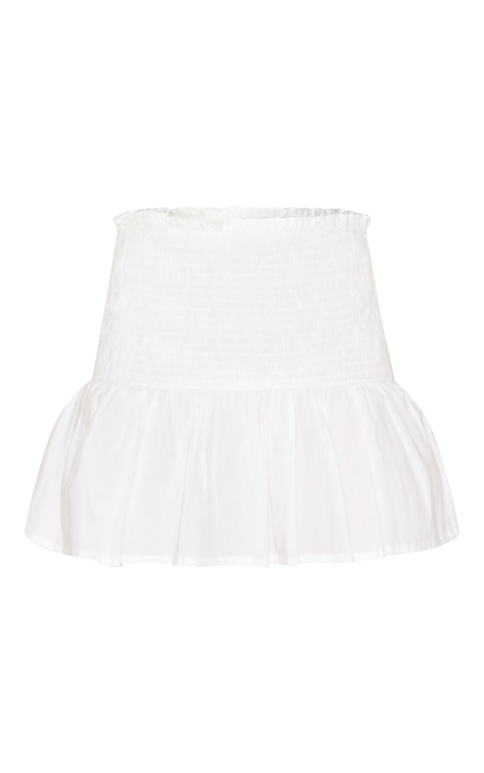 White Cotton Shirred Drop Waist Mini Skirt Product Image