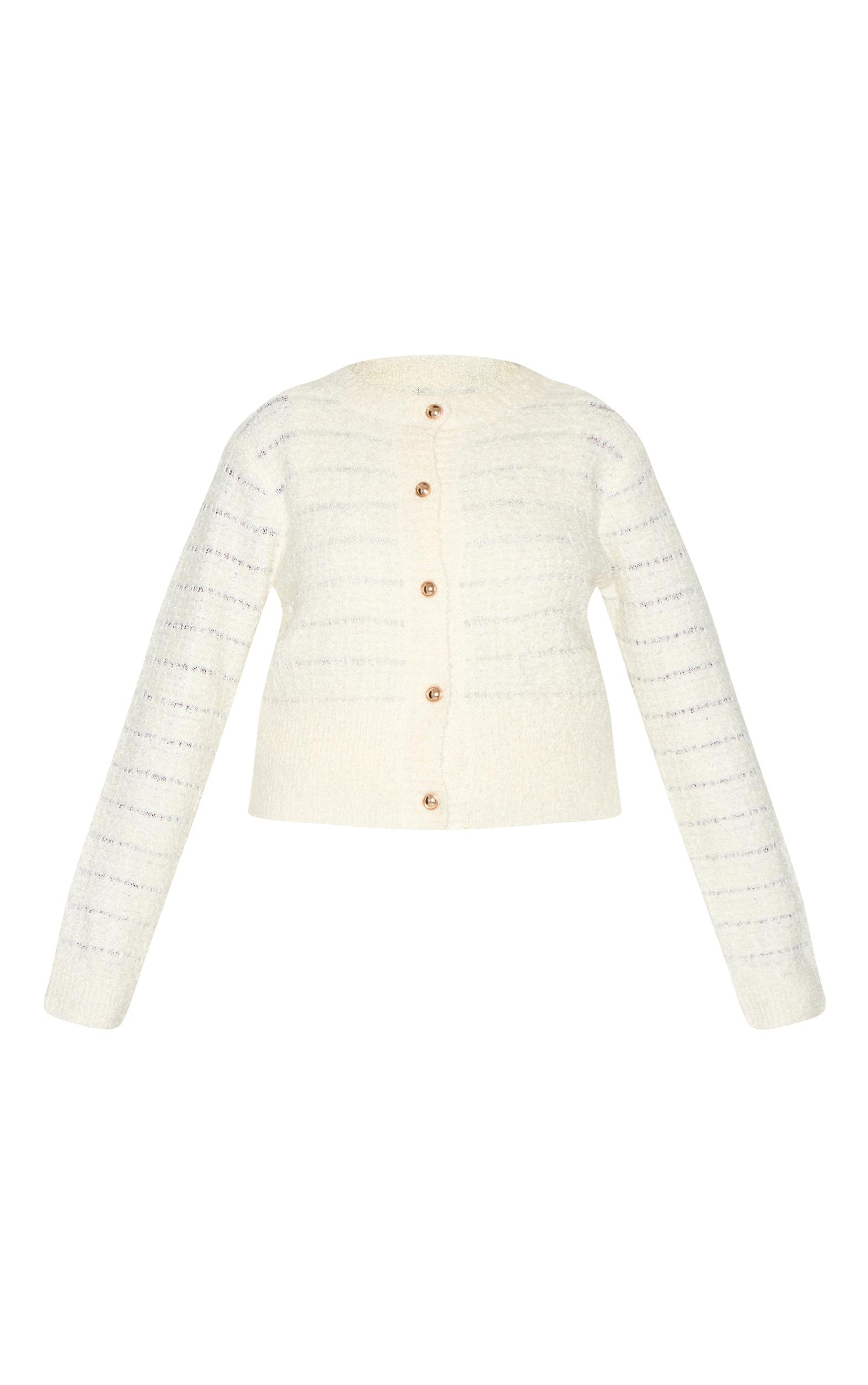 Cream Boucle Knit Button Through Cardigan Product Image