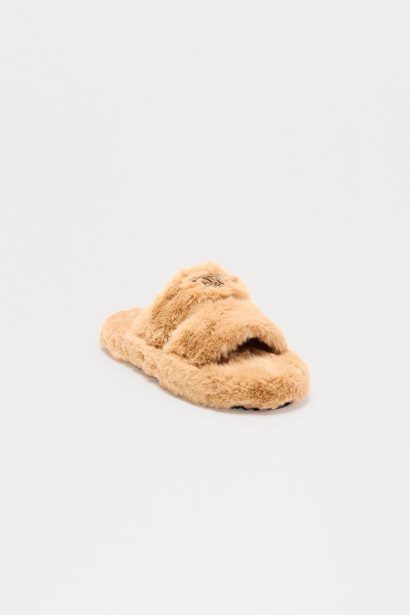 Cappuccino Faux Fur Slippers - Black Female Product Image