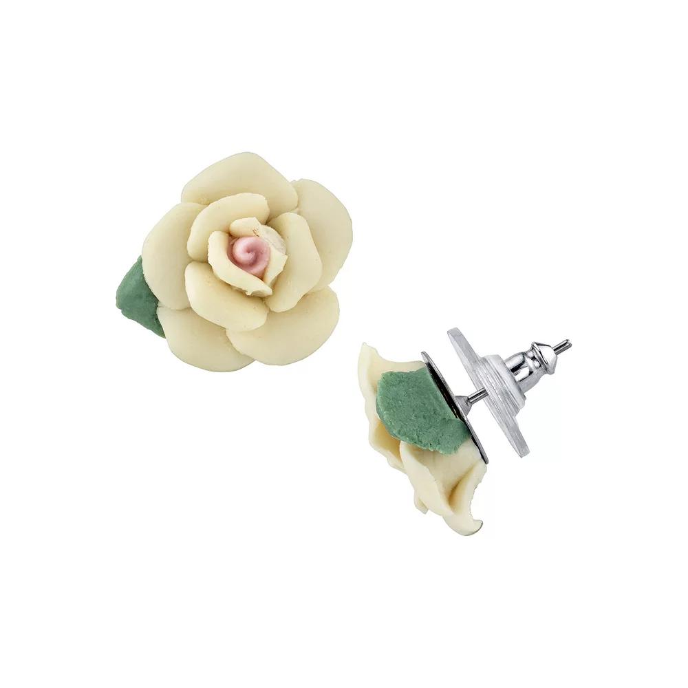 1928 Porcelain Rose Stud Earrings, Women's, Beige Product Image