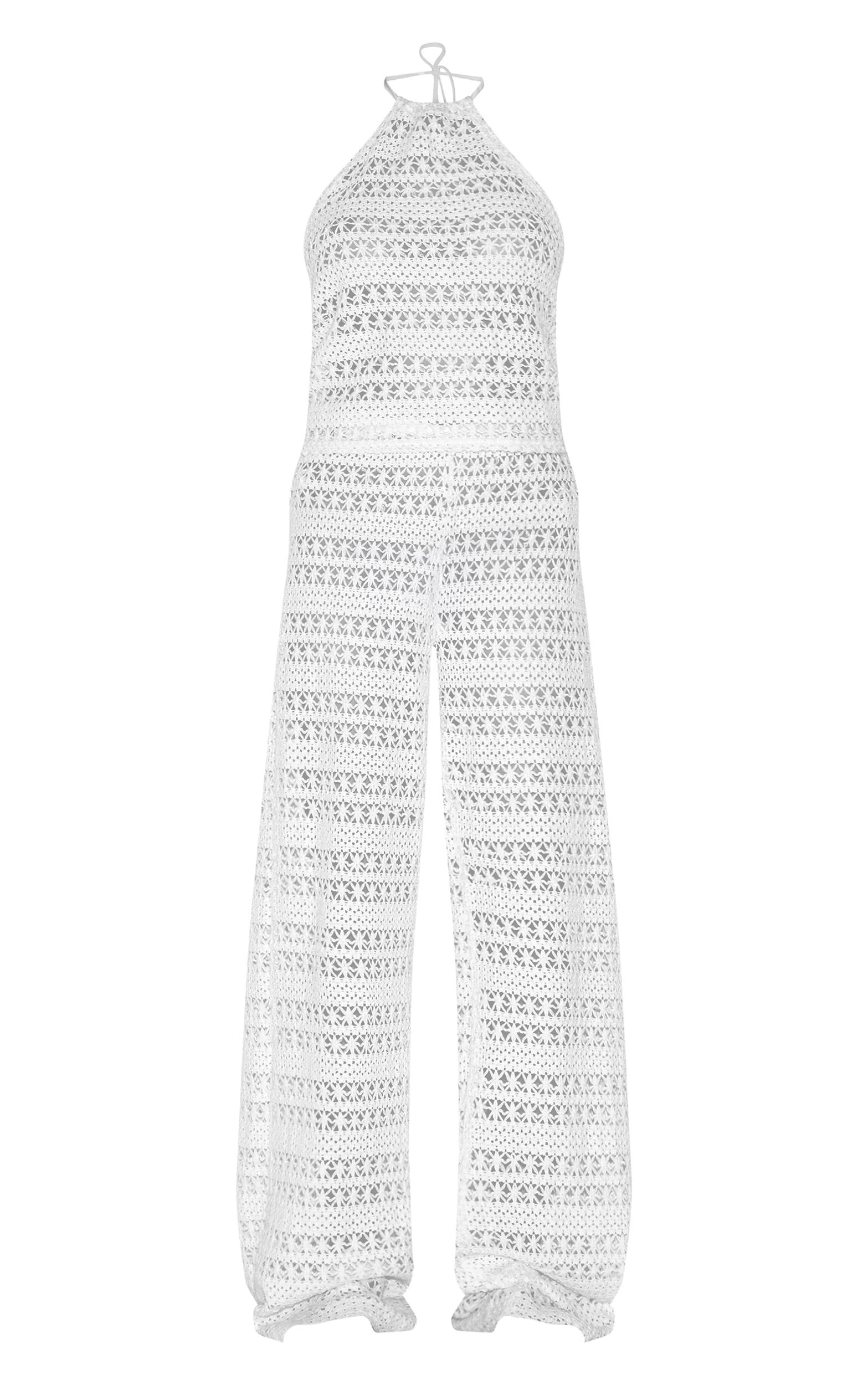 Cream Crochet Wide Leg Pant Beach Set Product Image