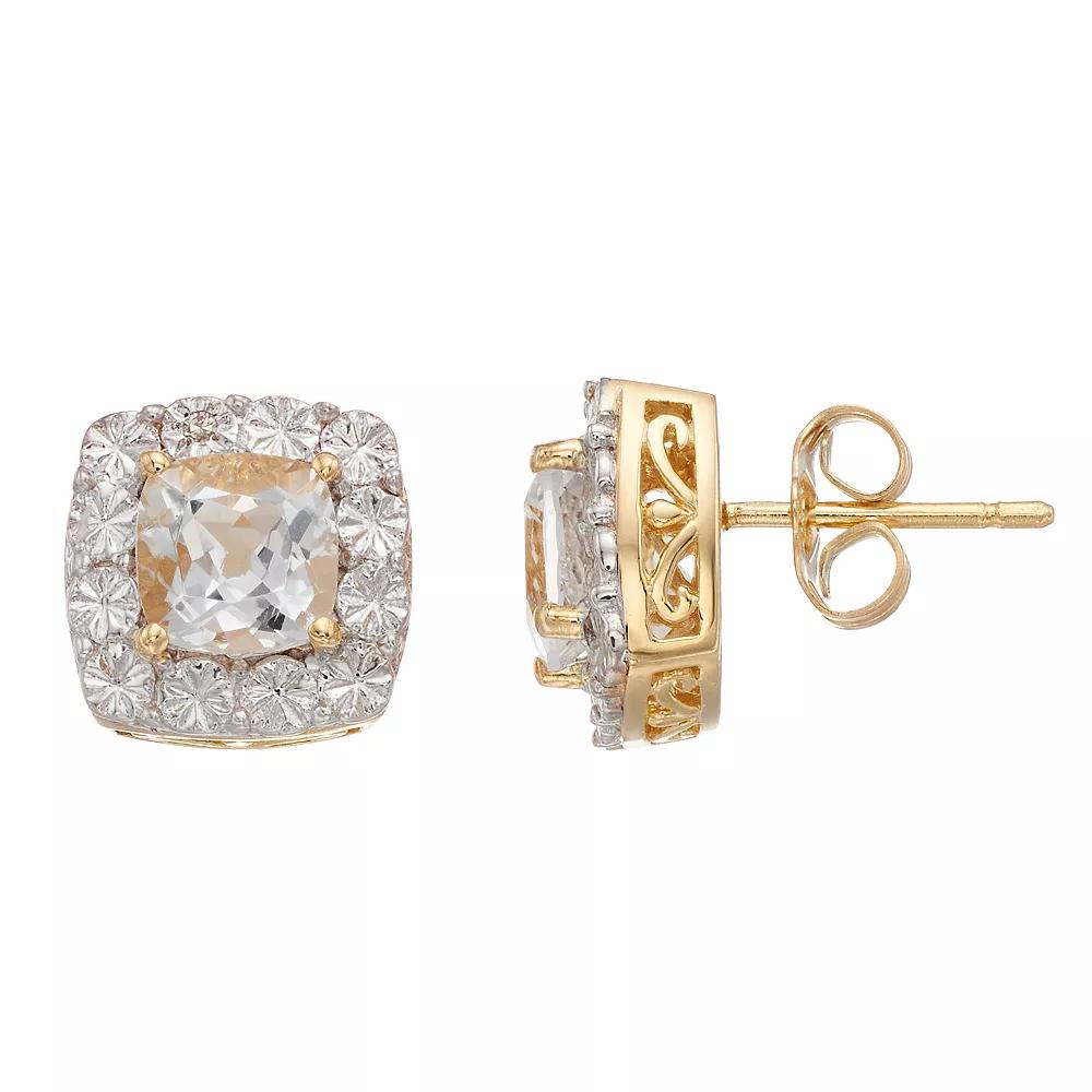White Topaz & Diamond Accent 14k Gold Over Sterling Silver Square Halo Stud Earrings, Women's, Gold Tone Product Image