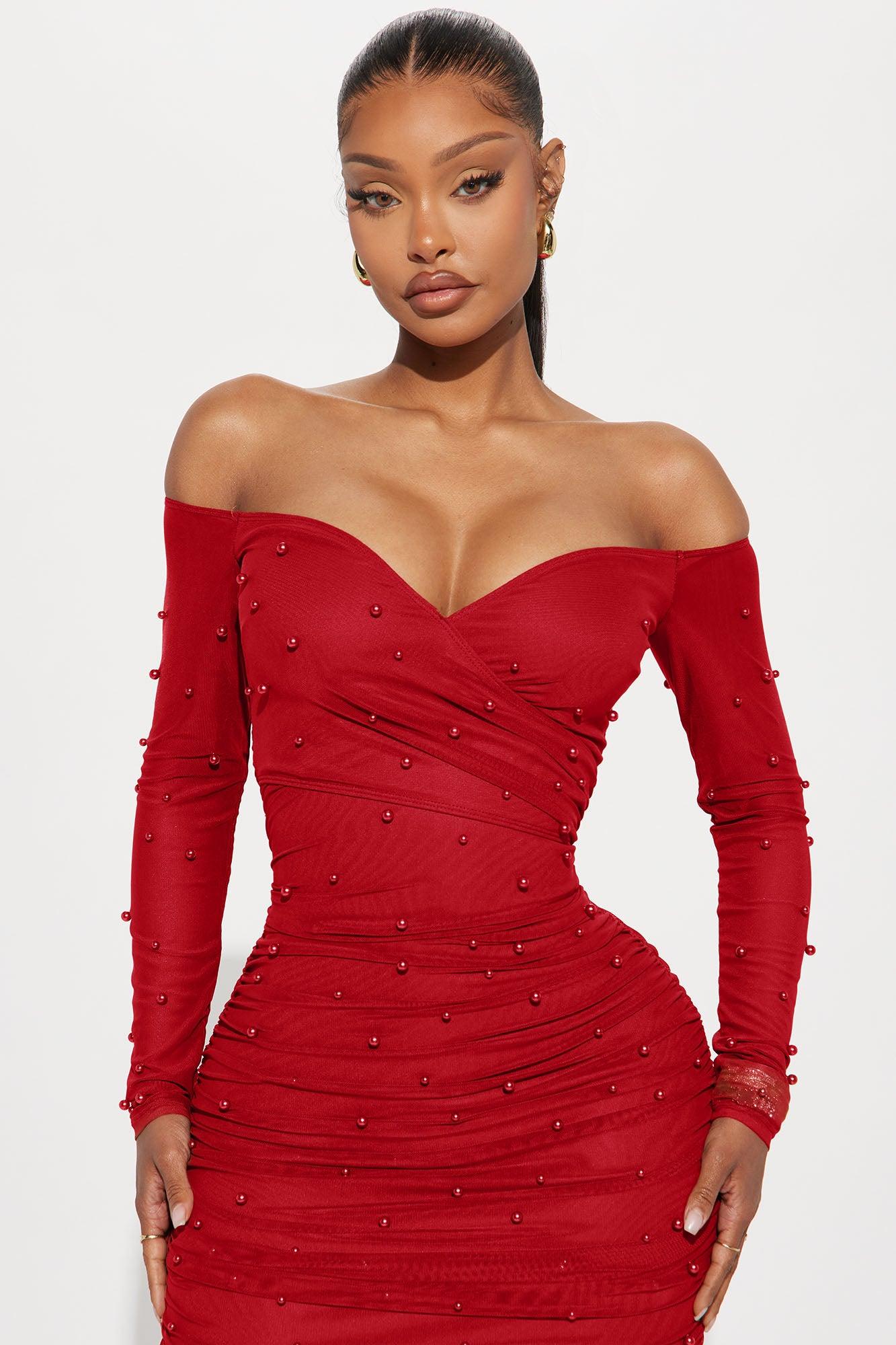 Adah Mesh Midi Dress - Red Female Product Image