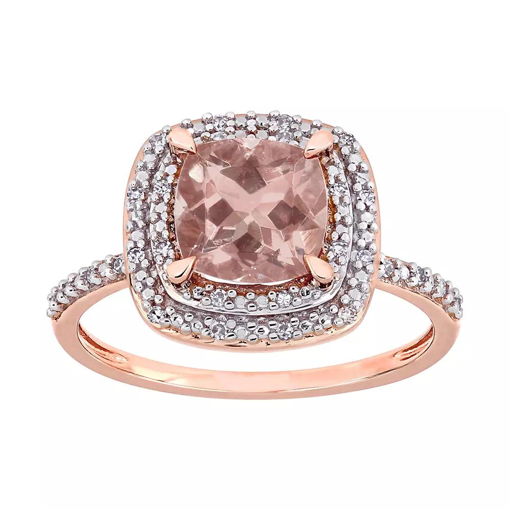 Stella Grace 14k Rose Gold Morganite & 1/3 ct. T.W. Diamond Cushion Ring, Women's,  Product Image