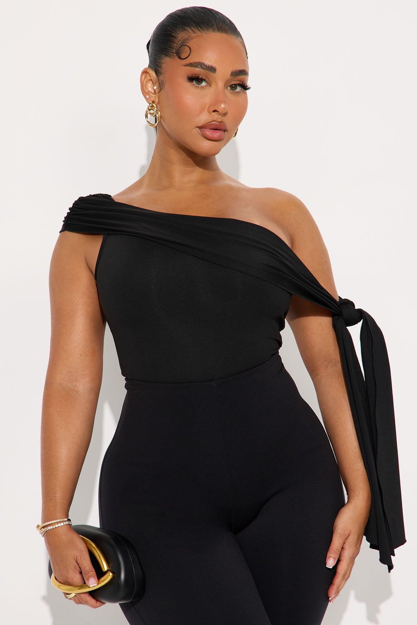 Refined Class Ruched Off Shoulder Bodysuit - Black Female Product Image