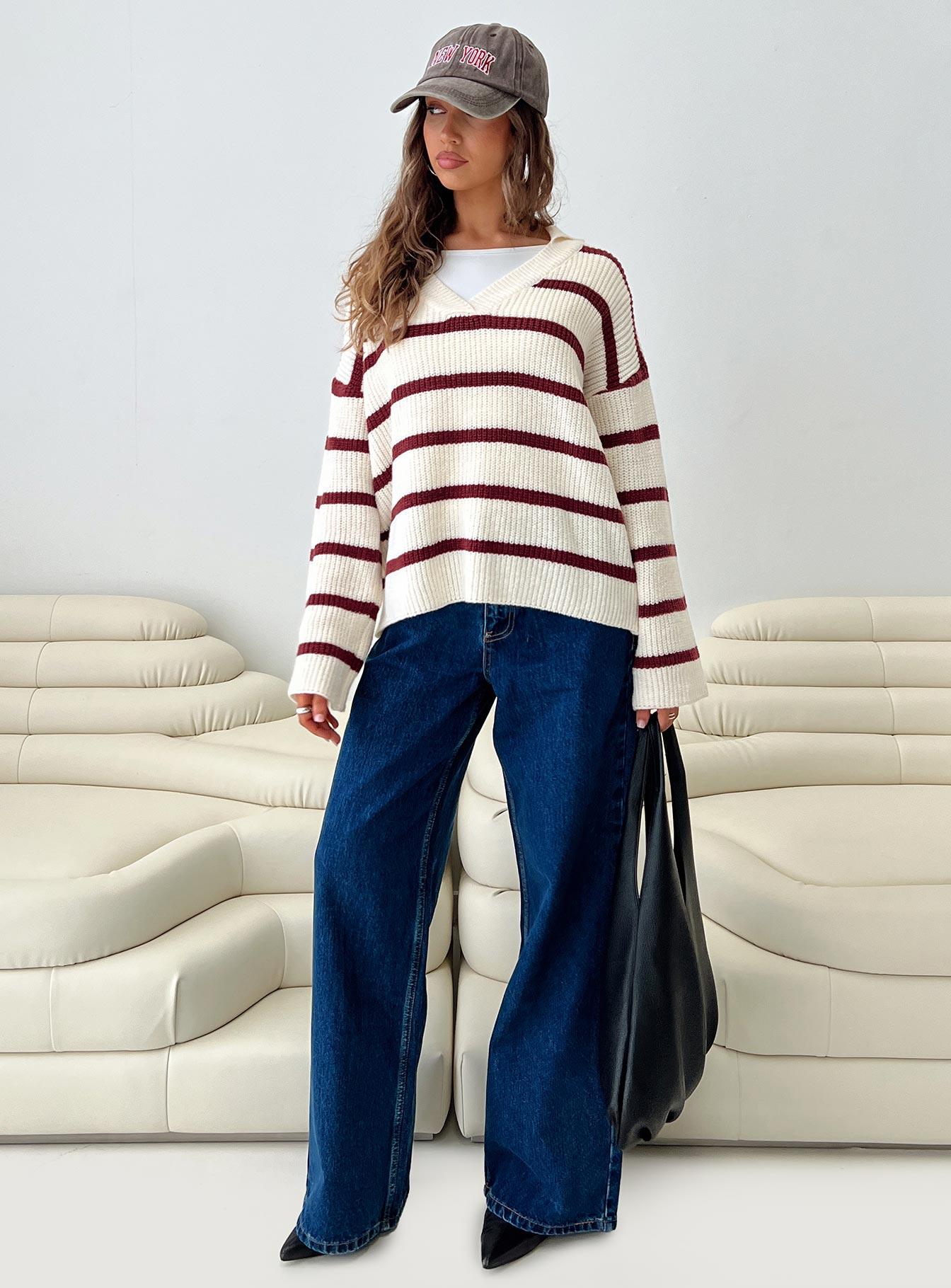 Forte Knit Sweater Red / Cream Product Image