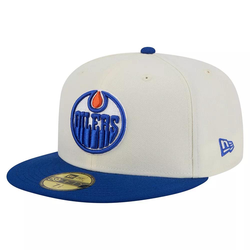 Men's New Era  White Edmonton Oilers Chrome Two-Toned 59FIFTY Fitted Hat, Size: 7 1/4, Oil Beige Product Image