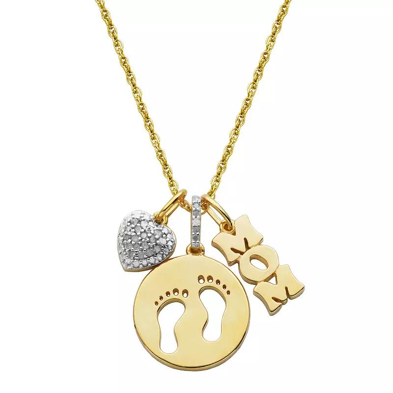 1/6 Carat T.W. Diamond "Mom," Footprints & Heart Pendant Necklace, Women's, Size: 18", Sterling Silver Product Image