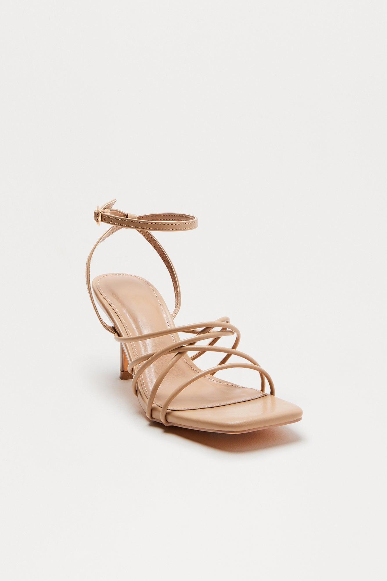 Meliora Faux Leather Ankle Strap Heels - Camel Product Image