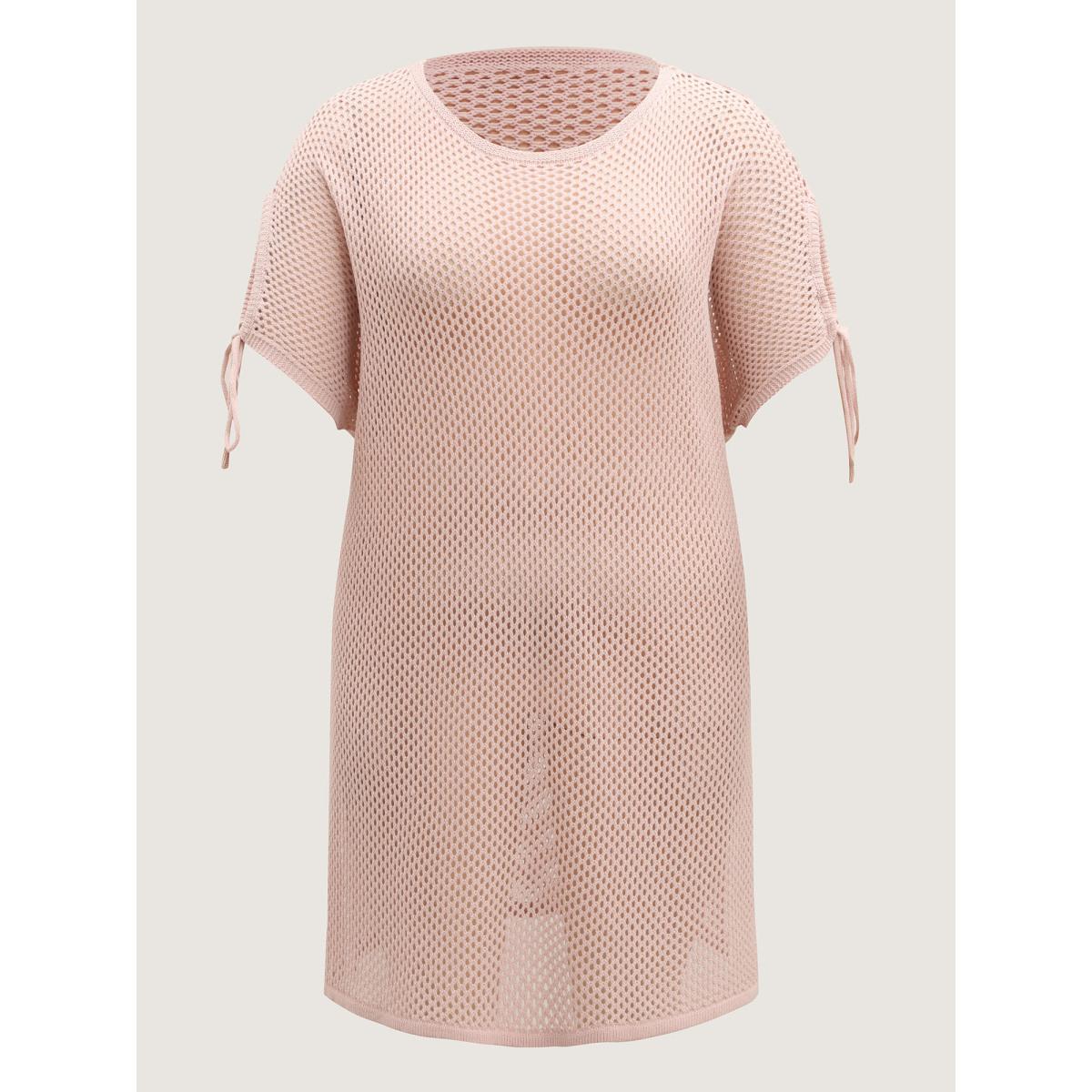 Plus Size Cut-Out Sleeve Tie Swim Cover-Up Women's Swimwear Nudepink Beach Loose Cut-Out Curve Swim Cover Ups BloomChic 22-24/3X Product Image