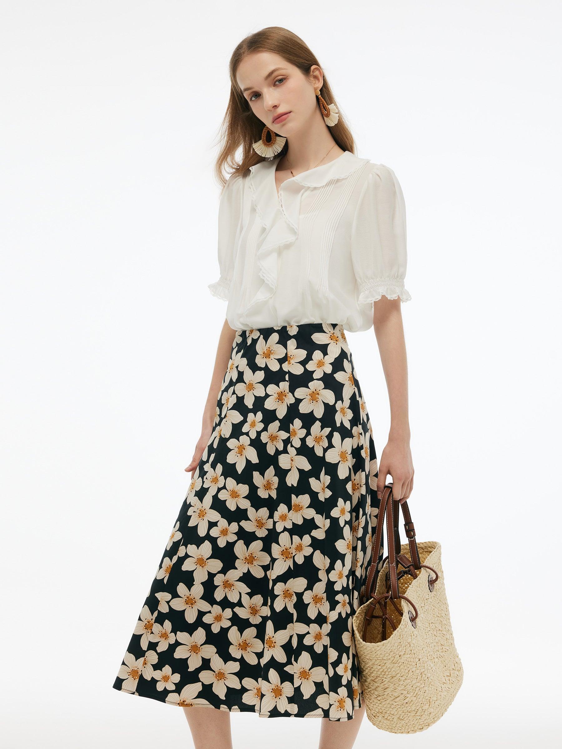 Cotton Stretch Floral Print Women Skirt Product Image