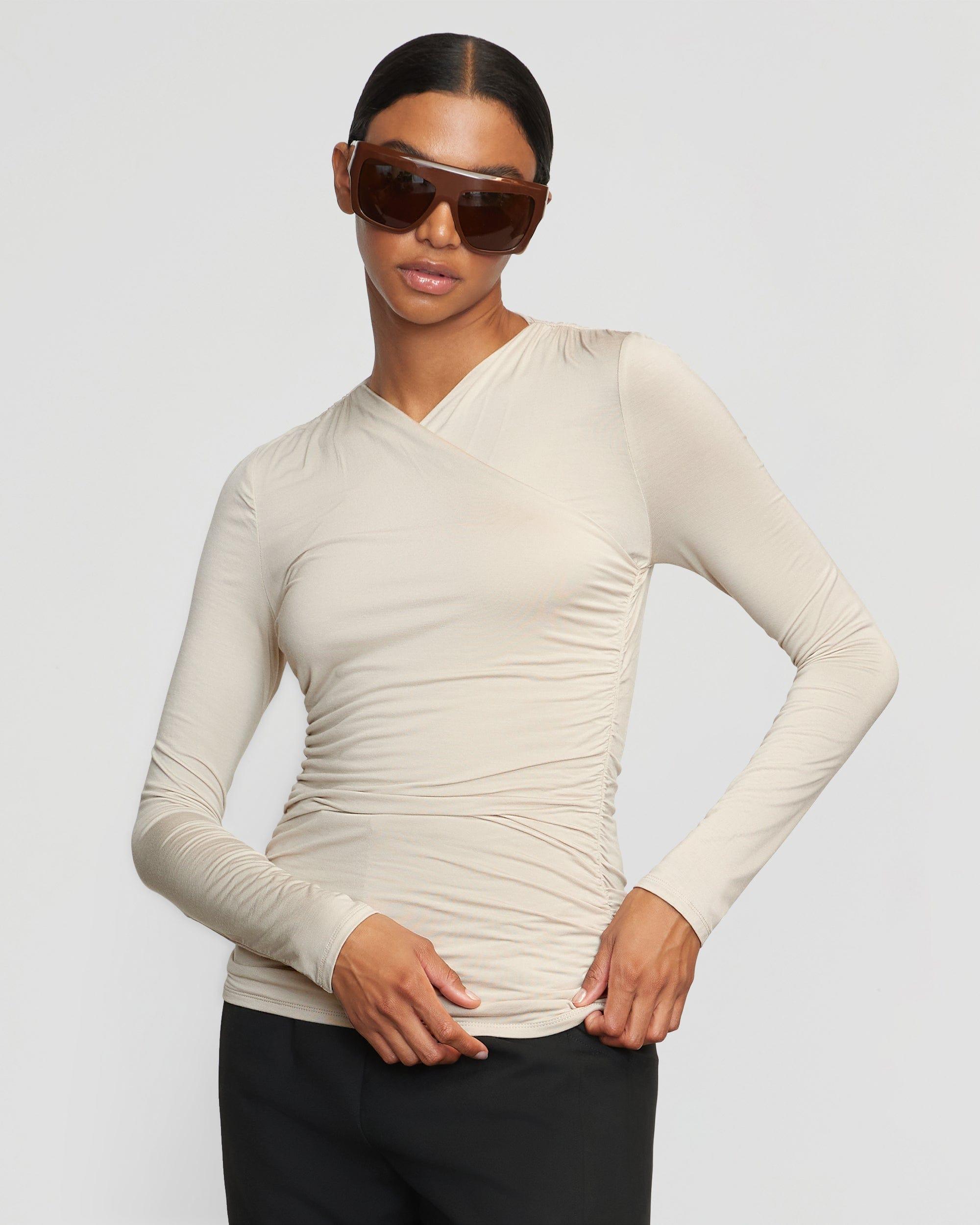 Lilou Wrap-Neck Long-Sleeve Tee Product Image