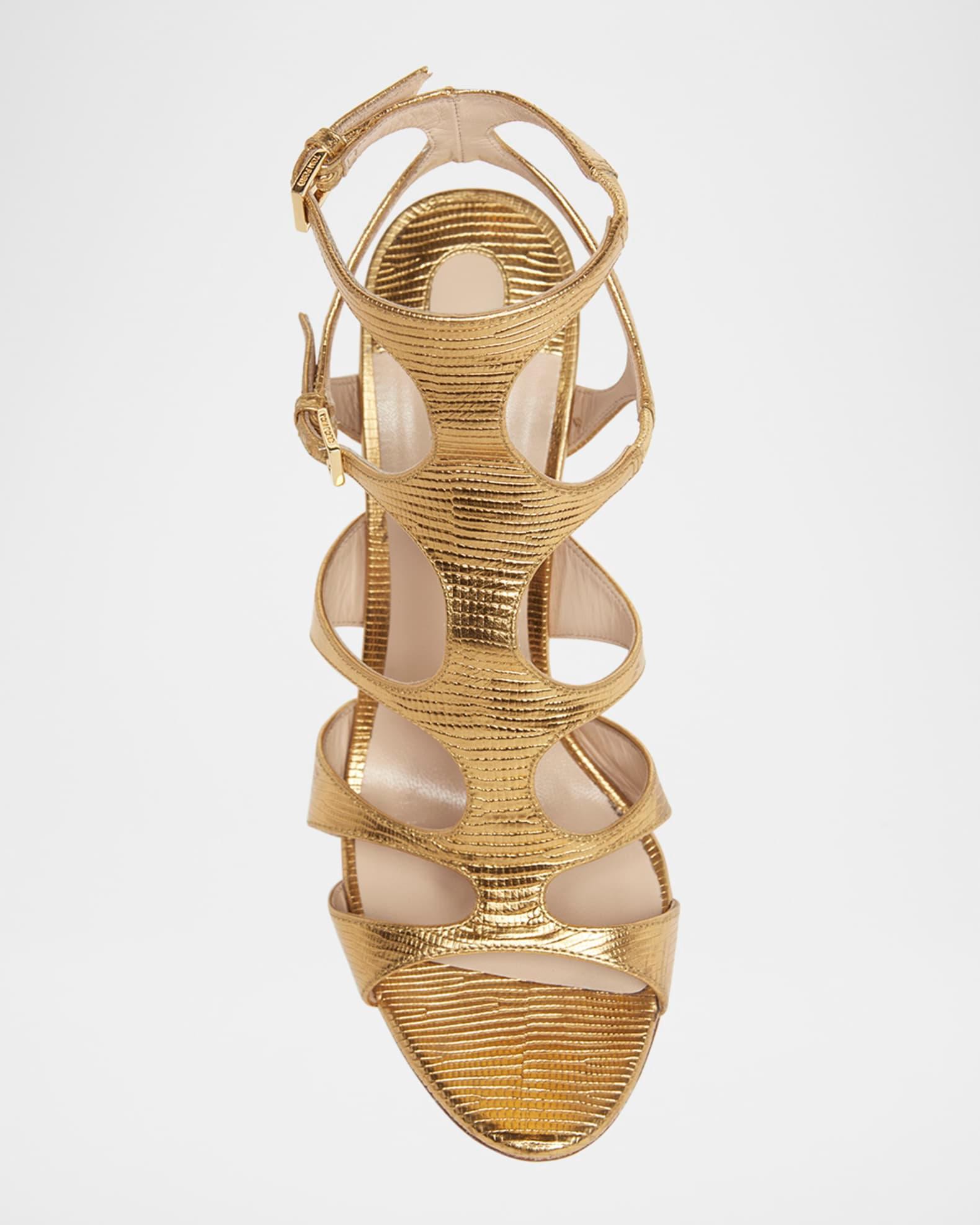 Lizard-Printed Leather Caged Sandals Product Image