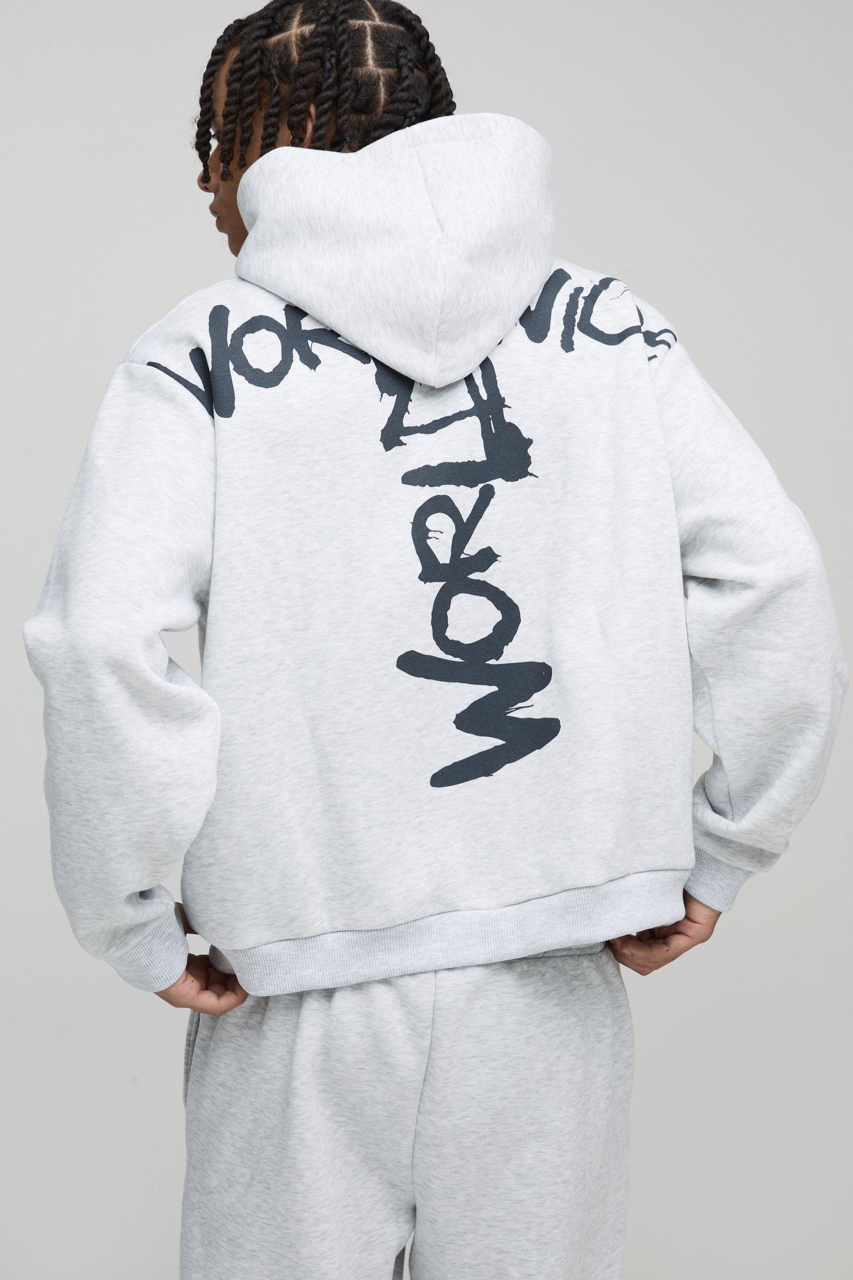 Oversized Boxy Zip Through Worldwide Graffiti Print Zip Through Tracksuit | boohooMAN USA Product Image
