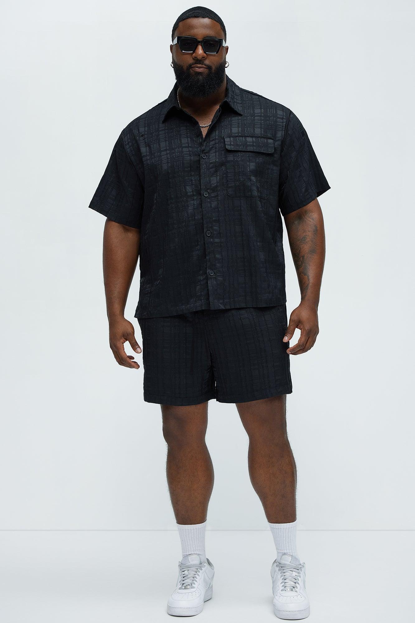 Plaid Crinkle Shorts - Black Product Image