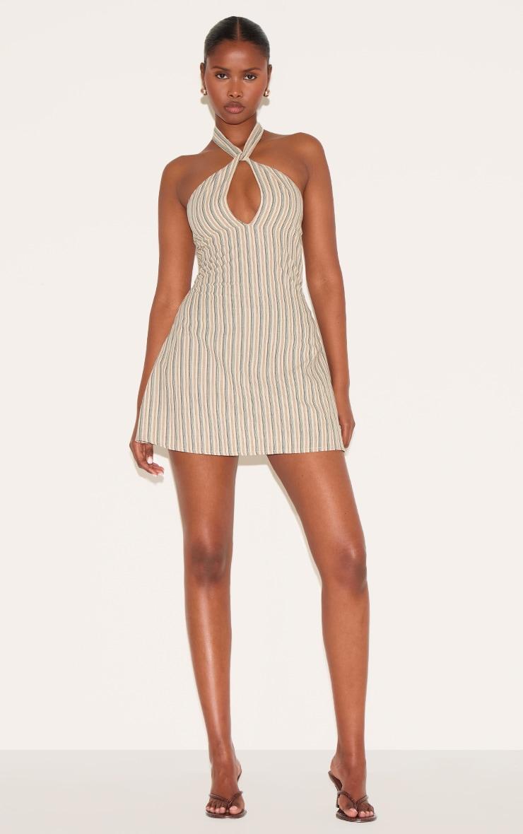 Stone Striped Halterneck Shift Dress Product Image