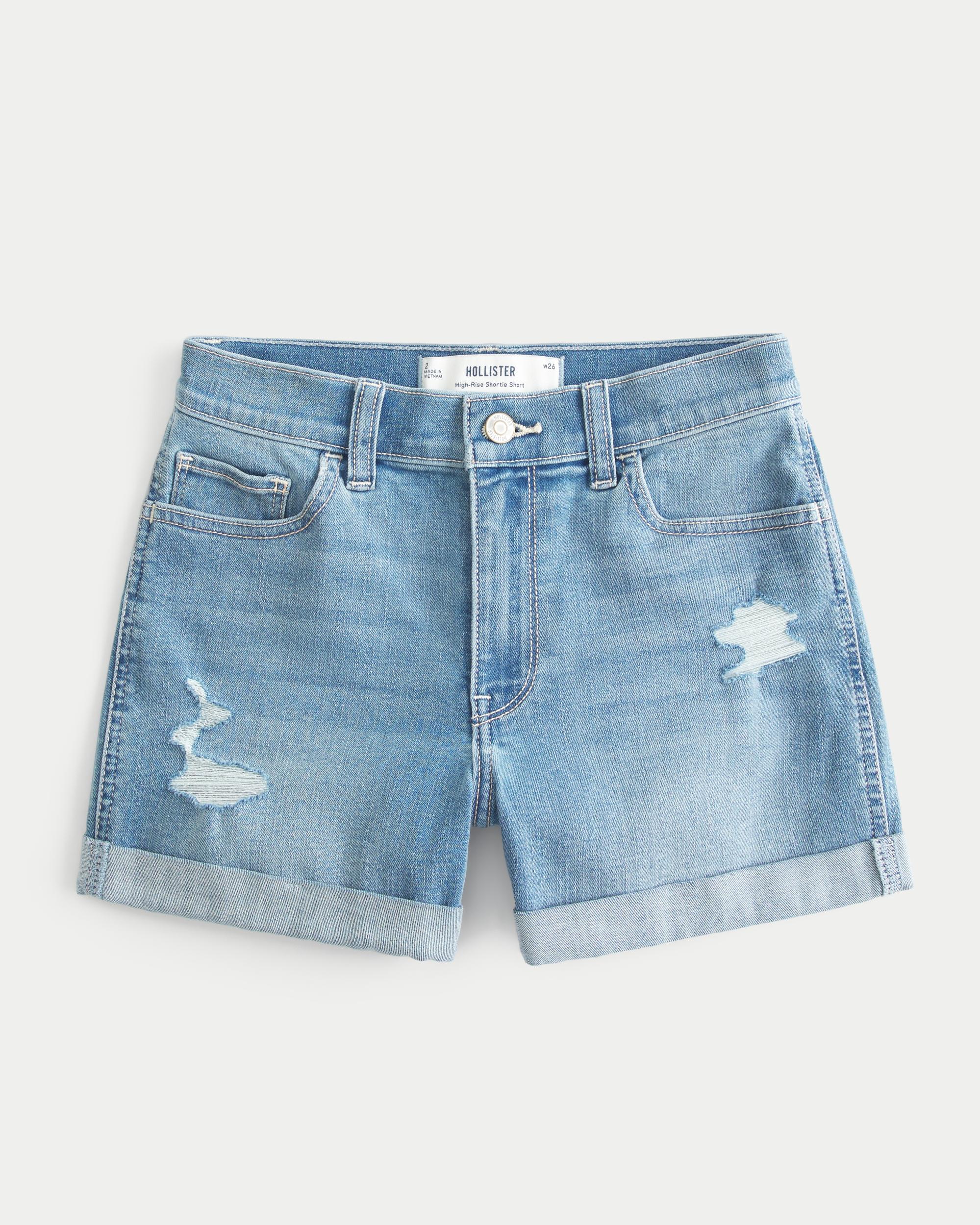 High-Rise Medium Wash Denim Shortie Shorts Product Image