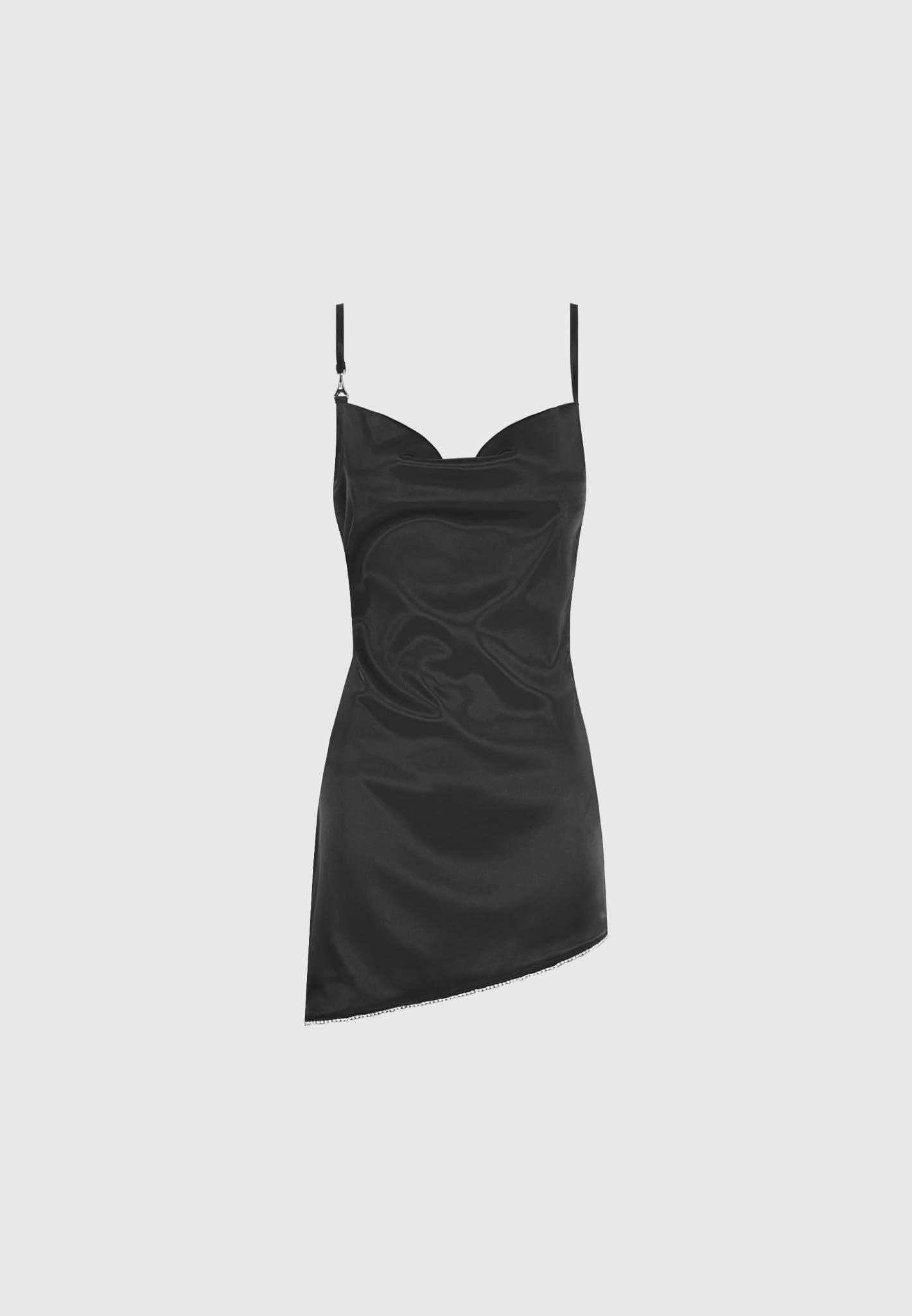 Satin Embellished Open Back Mini Dress - Black Female Product Image