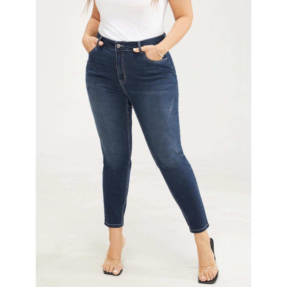 Plus Size Skinny Very Stretchy High Rise Dark Wash Ankle Jeans Women DarkBlue Casual Plain High stretch Pocket Jeans BloomChic 18/2X Product Image
