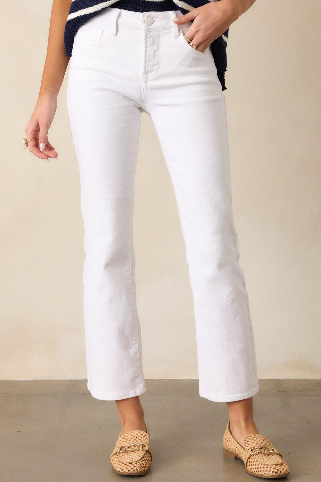 Over You Again White High Waisted Straight Leg Jeans Product Image