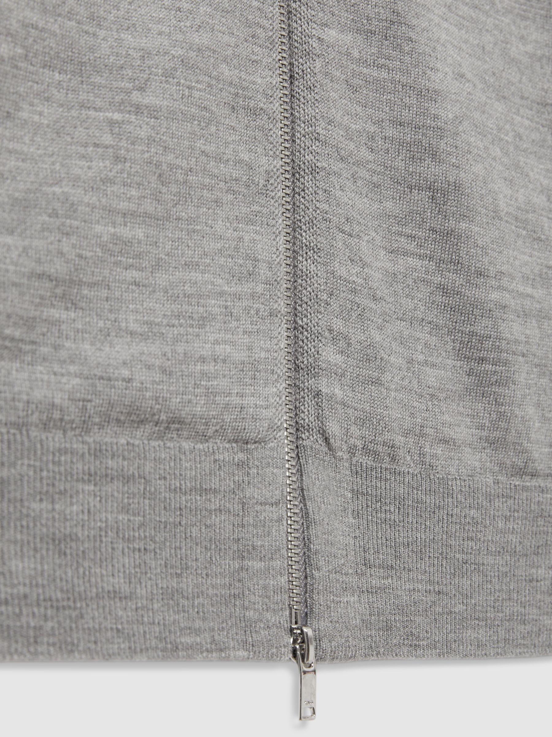 Merino Wool Funnel-Neck Cardigan in Warm Grey Melange Product Image