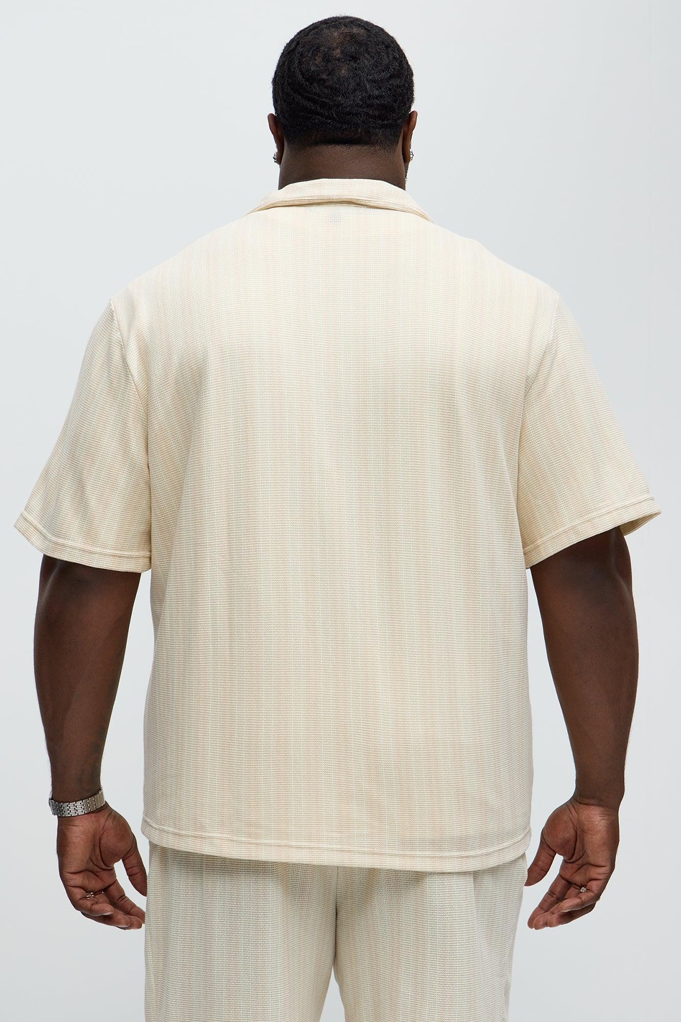 Valor Striped Short Sleeve Button Up - Cream Male Product Image
