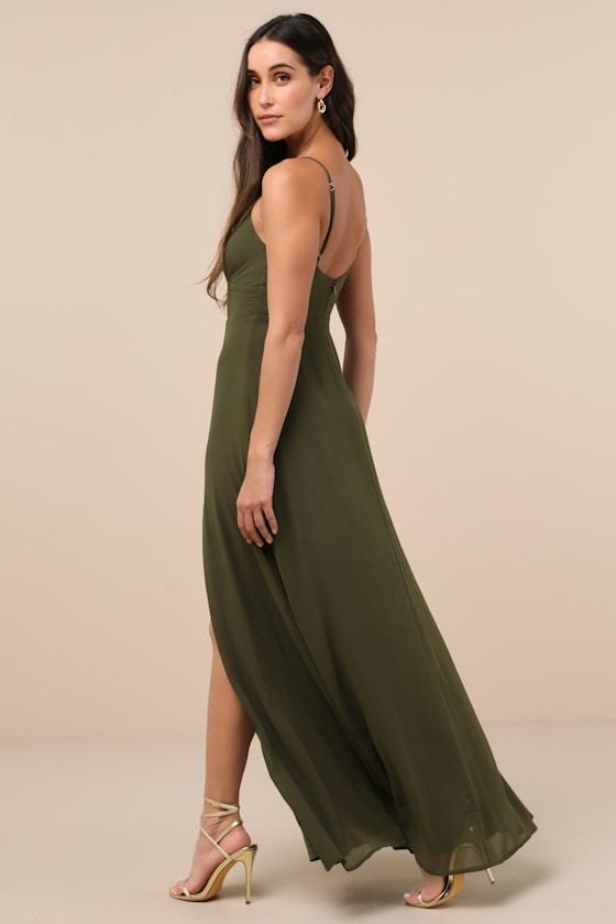 Marveled Beauty Olive Green Sleeveless Tie-Front Maxi Dress Product Image