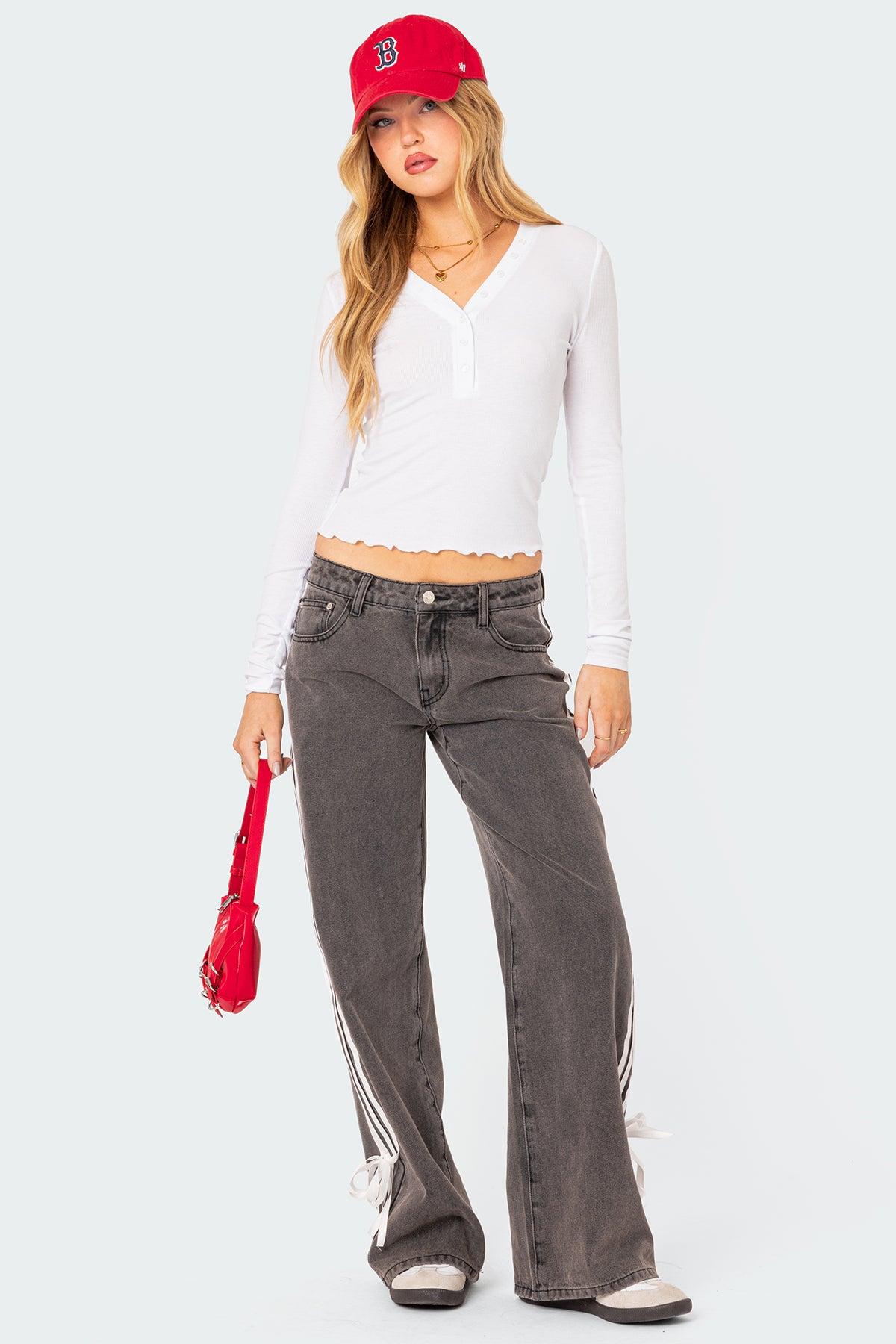 Washed Low Rise Ribbon Jeans Product Image