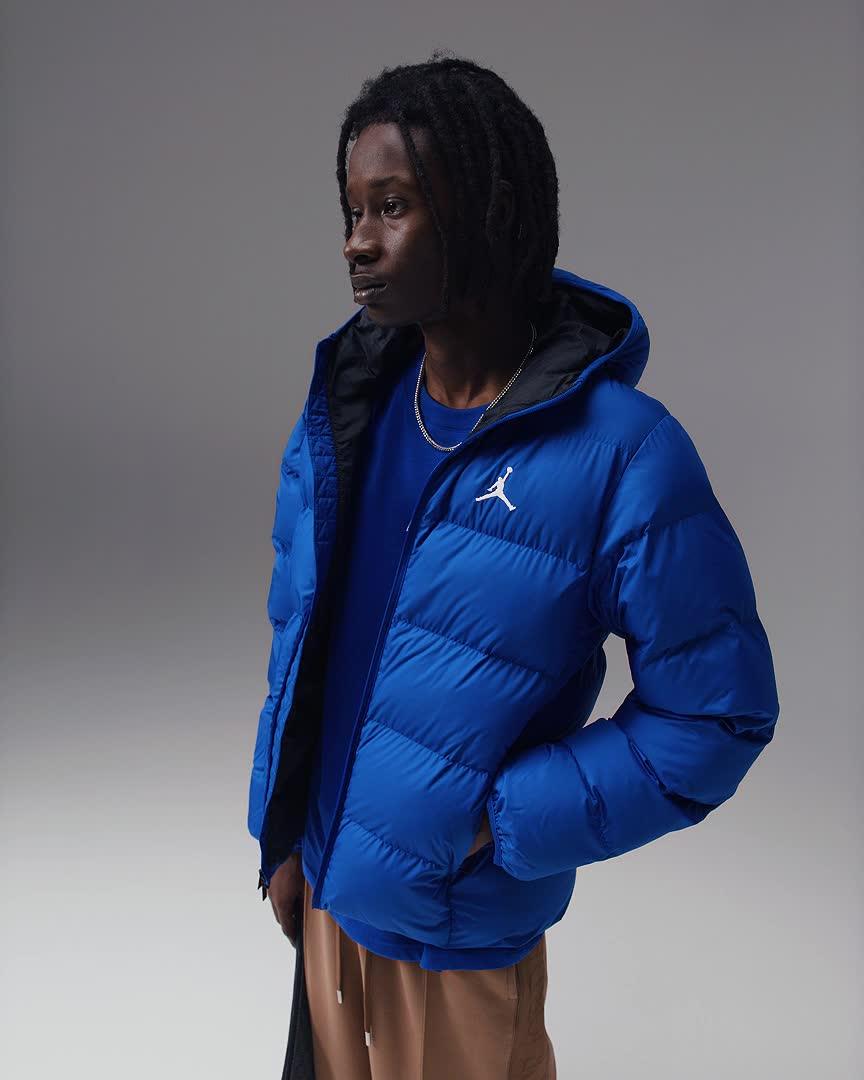 Jordan Mens Jordan Brooklyn Puffer Jacket - Mens Blue/Black Product Image