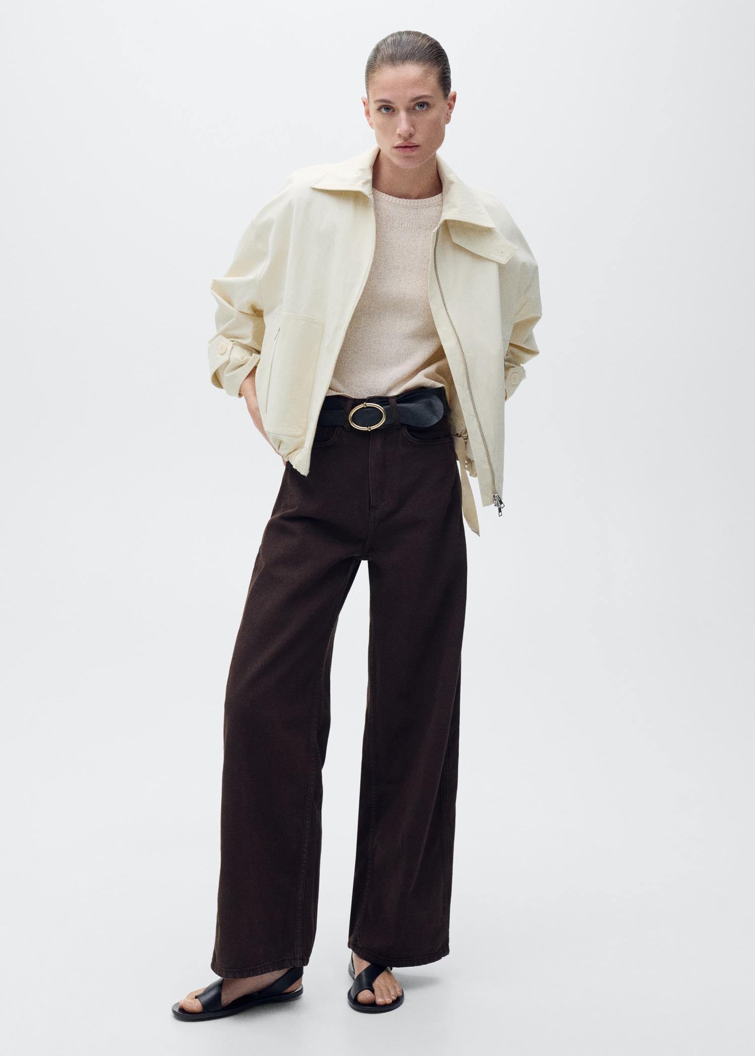 Short-sleeved knitted cotton sweater - Women | MANGO USA Product Image