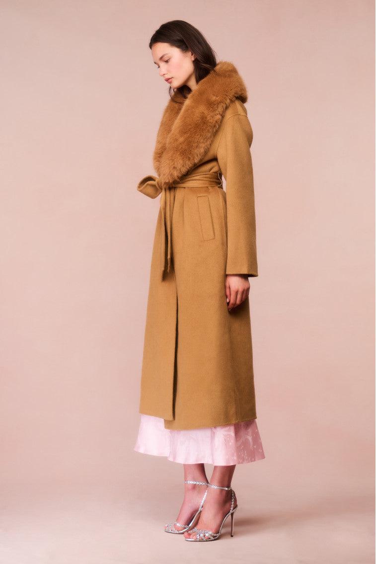 Mahika Wool-Cashmere Faux Fur Collar Coat - OATMEAL Product Image