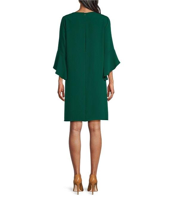 Caroline Rose Julia Matte Crepe 3/4 Ruffle Sleeve Shift Round Neck Shift Dress Product Image