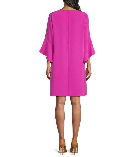 Caroline Rose Julia Matte Crepe 3/4 Ruffle Sleeve Shift Round Neck Shift Dress Product Image