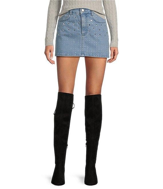 Gianni Bini Ava Rhinestone Mini Denim Skirt Product Image
