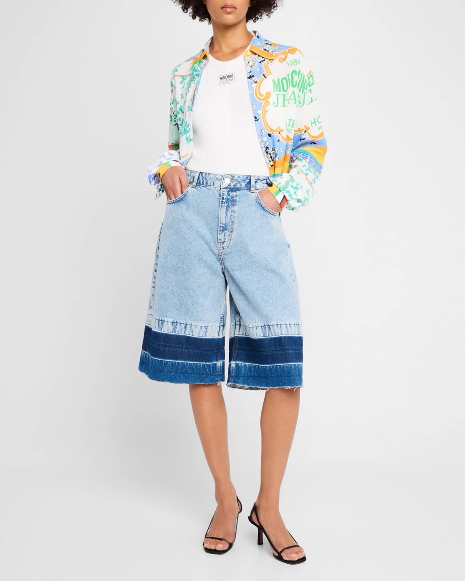 Cropped Long-Sleeve Scarf-Print Blouse Product Image